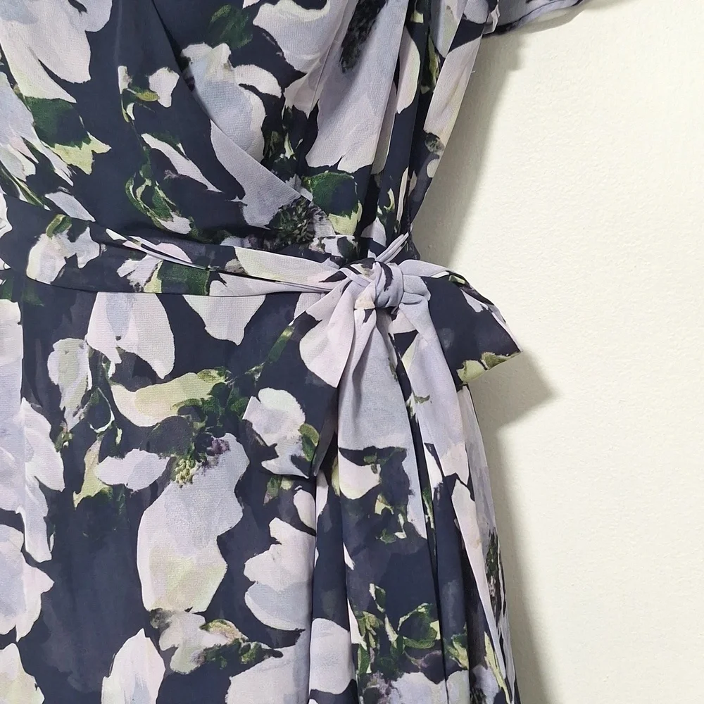Tahari Floral Midi Dress V-Neck Faux Wrap - Picture 5 of 11